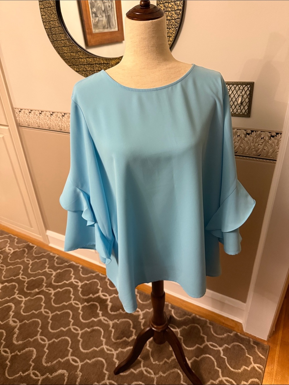 NEW Alfani XL aqua Blue Ruffle Sleeve Women's Top